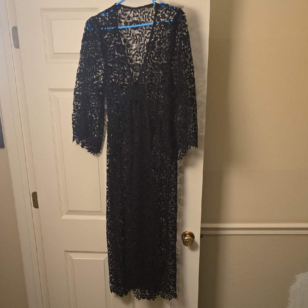 Disturbia Black Lace Duster With Velvet Buttons